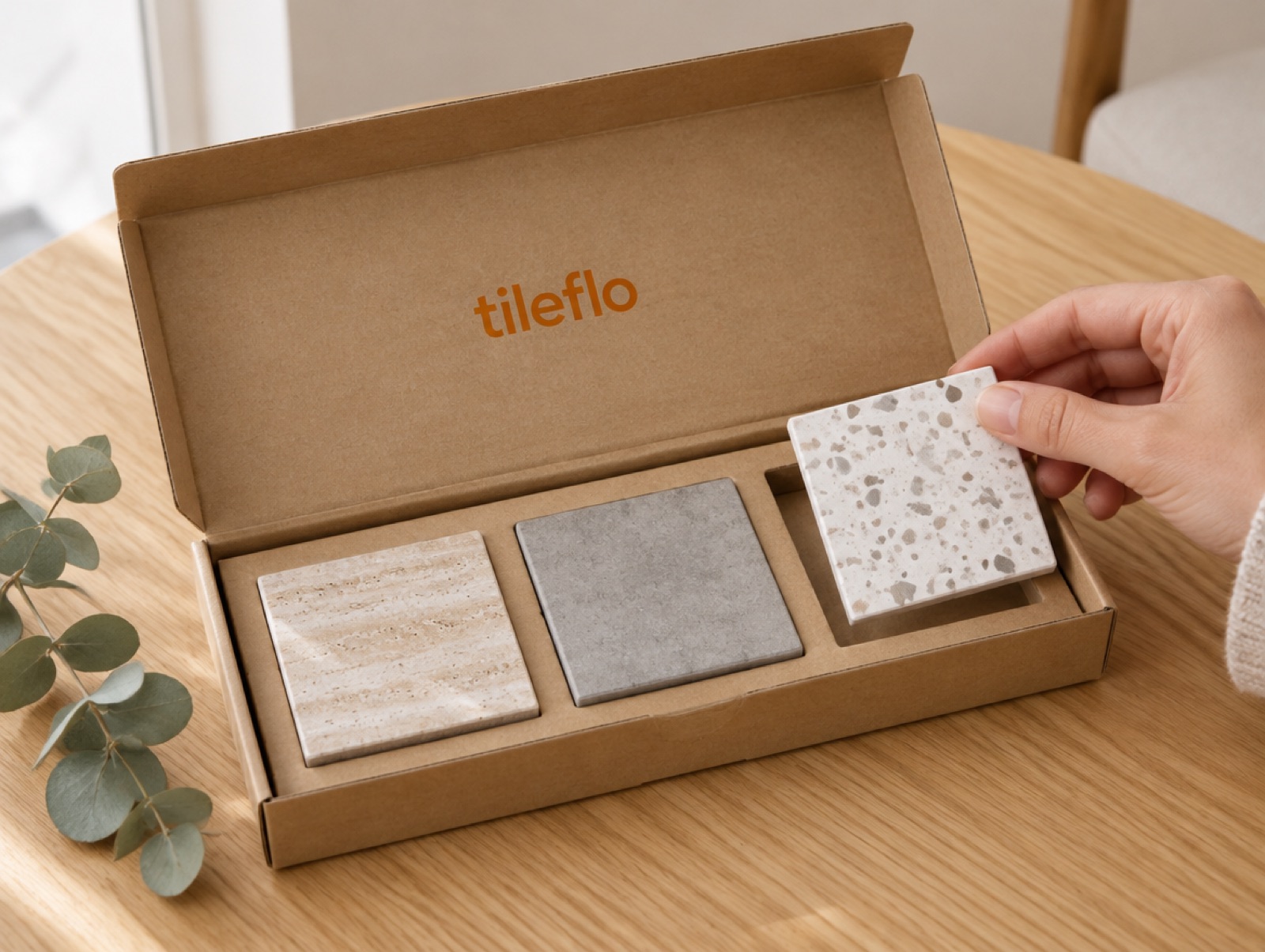 Tileflo sample box with three tiles